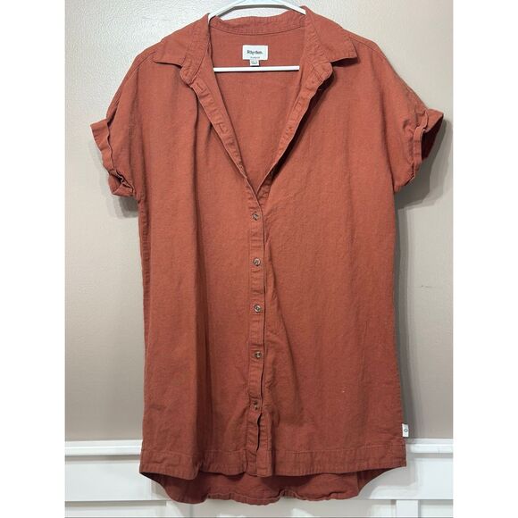NWOT Rhythm. Classic Linen Blend Short Sleeve Button Up Shirt Dress Women's XS - Picture 2 of 11